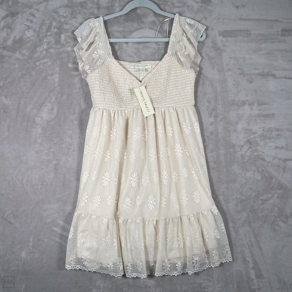 NEW Thirty Thirty LA Women's Dress Lace Boho Cottagecore Dainty Mini XL‎ Cream